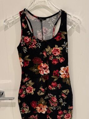 Ambiance Black Floral Racerback Tank with Red & Pink Blooms